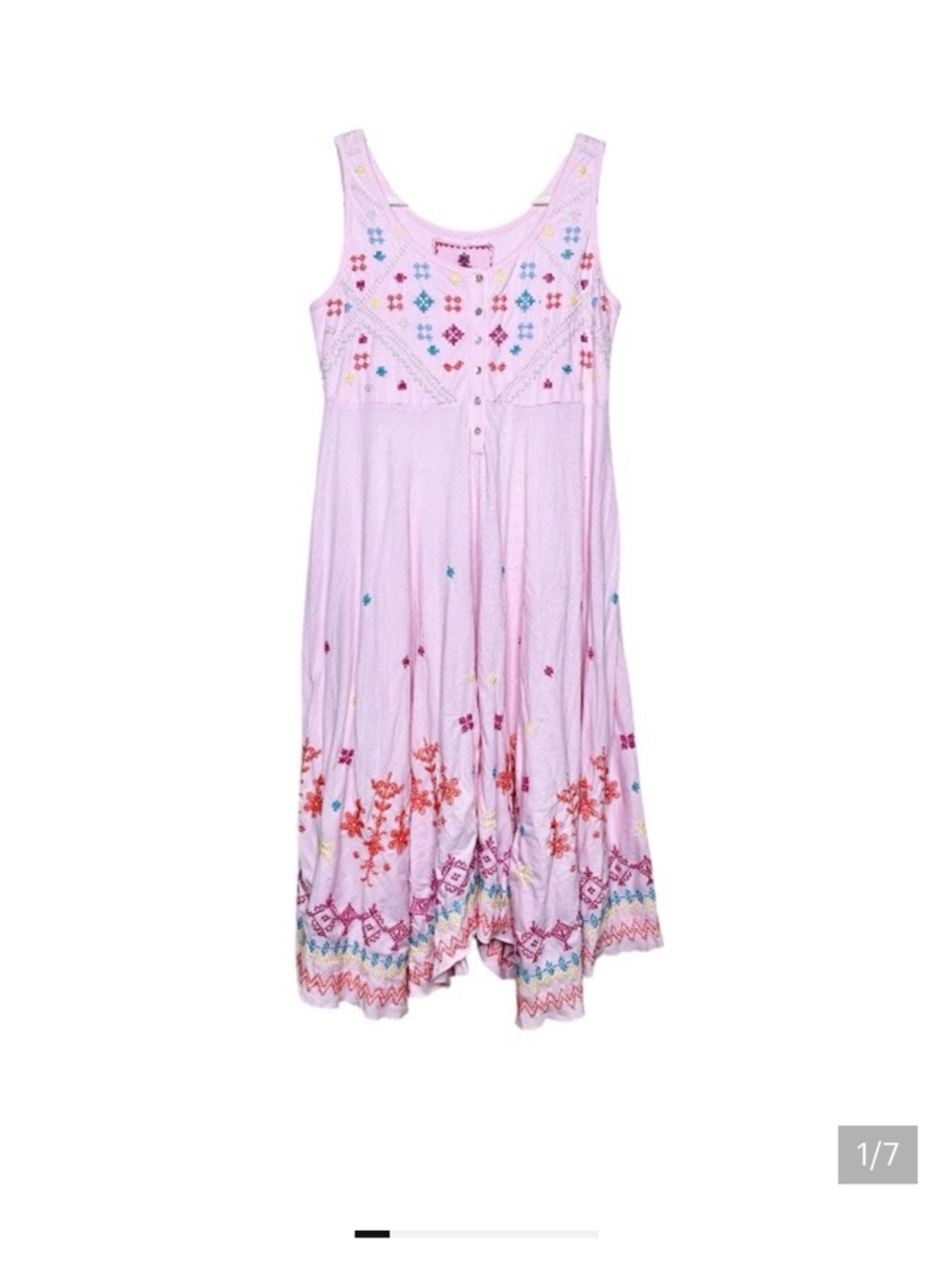 Johnny Was  Sleeveless Embroidered Dress with Multi-Color Accents